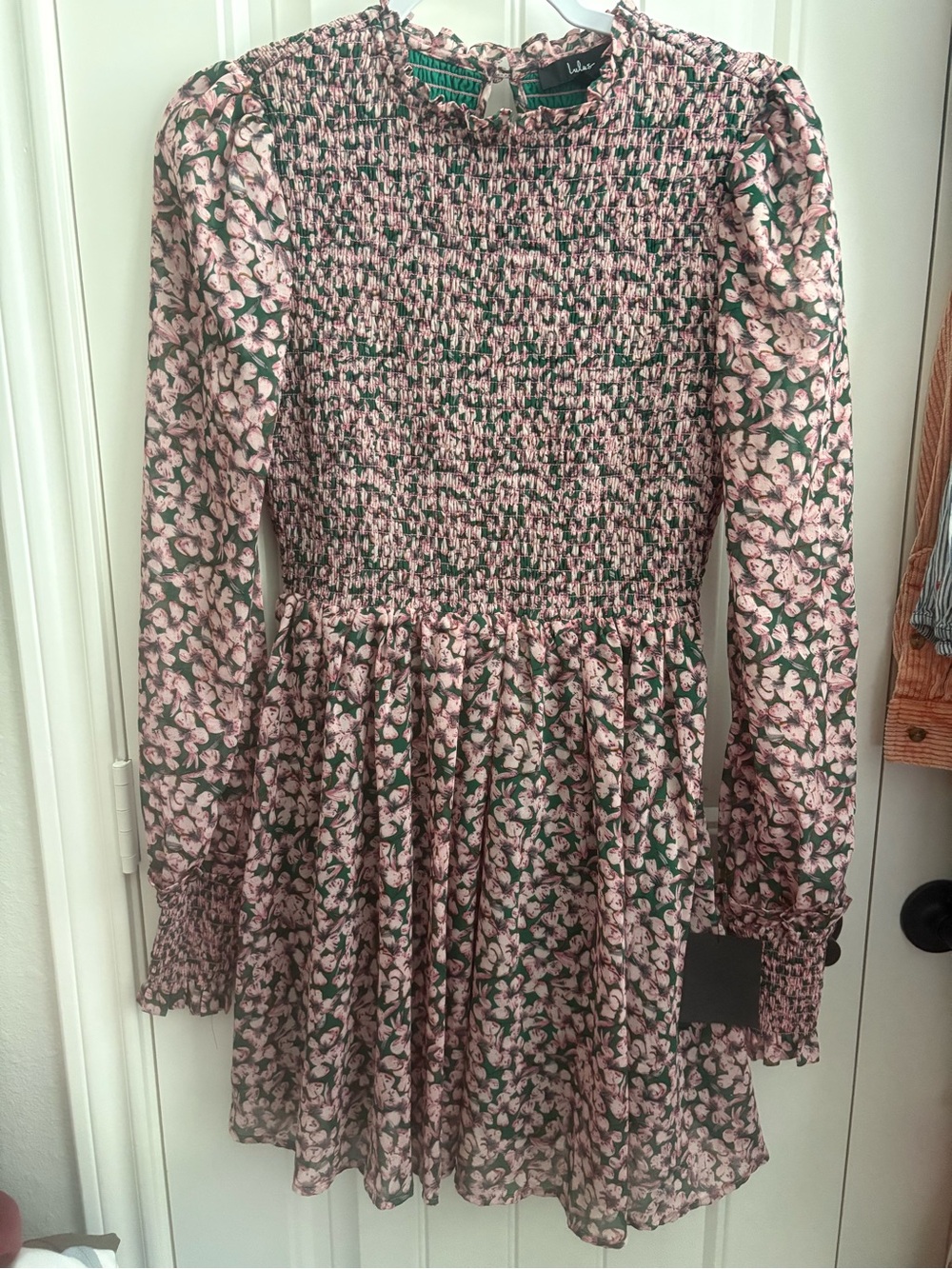 Lulu's Dusty Pink Floral Smocked Long-Sleeve Mini Dress - Picture 4 of 7